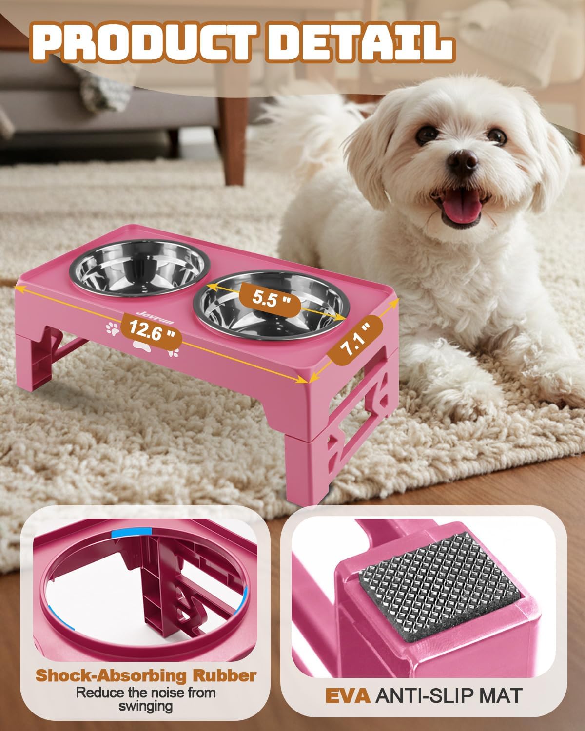 Elevated Dog Bowls for Medium Large Size Dogs, Non-Slip Dog Feeder with 1*Stainless Steel Dishes & 1*Slow Feeder Bowl, 5 Heights Adjustable Raised Bowls to 3.15″-8.66″-9.84″-11.02″-12.2″