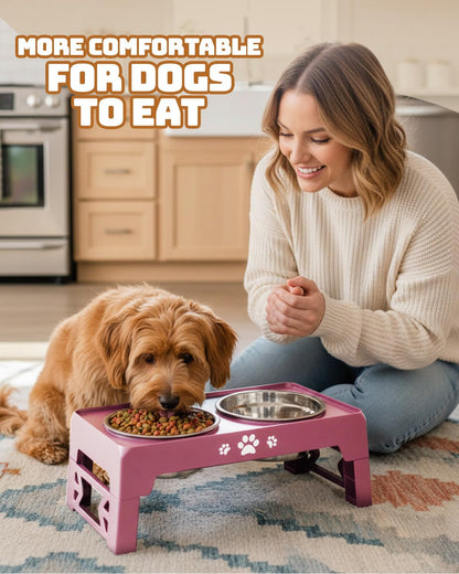 Elevated Dog Bowls for Medium Large Size Dogs, Non-Slip Dog Feeder with 1*Stainless Steel Dishes & 1*Slow Feeder Bowl, 5 Heights Adjustable Raised Bowls to 3.15″-8.66″-9.84″-11.02″-12.2″