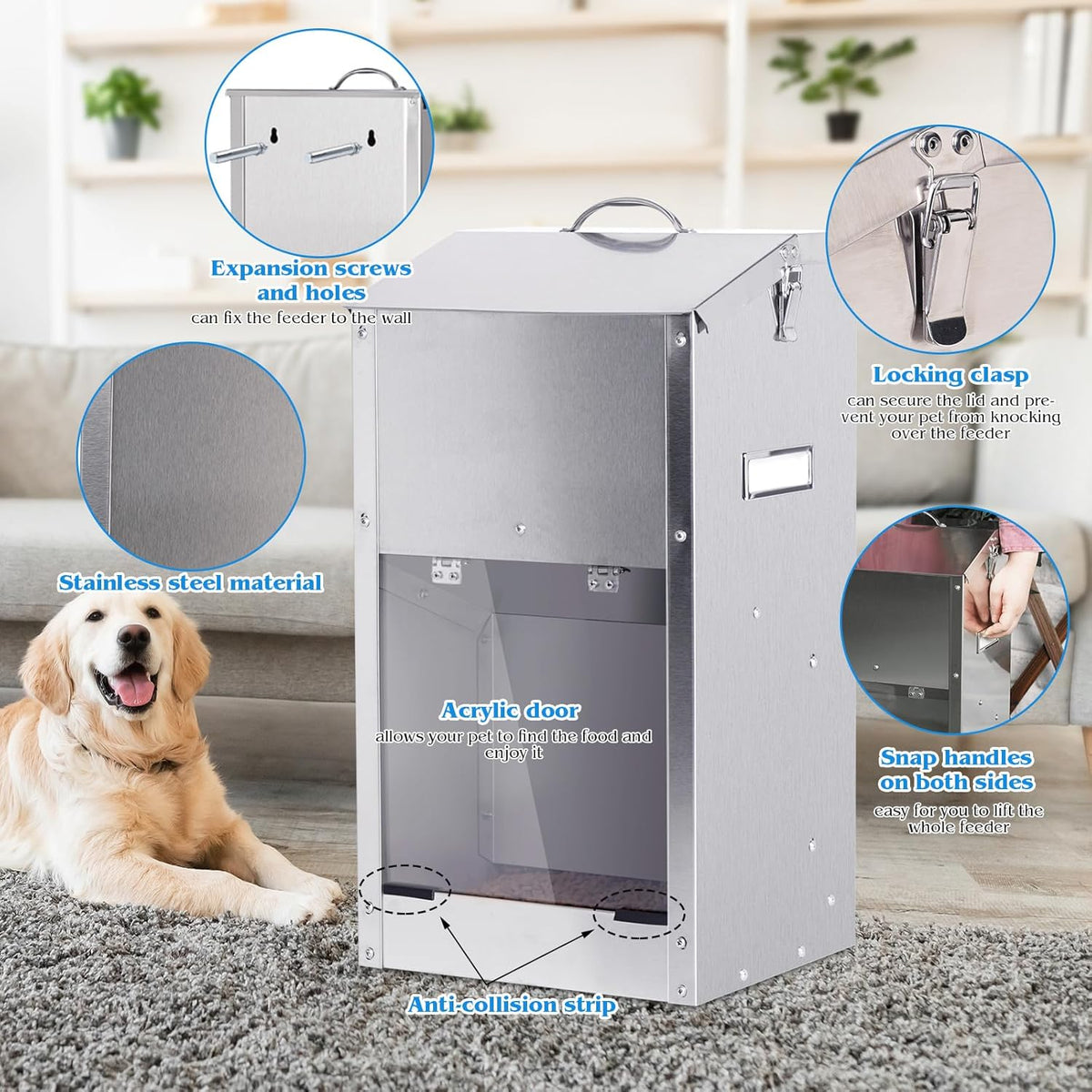 Automatic Dog Feeder Large Breed Stainless Steel Feeder Dispenser