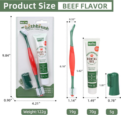 Dog Toothbrush and Toothpaste Kit Beef Dog Toothpaste(70g) | Nylon Bristles,360° Double-Head Dog Toothbrush TPR Overmolded Handle,Dog Tooth Brushing Kit,Pet Dental Care Kit for Dogs&Cats