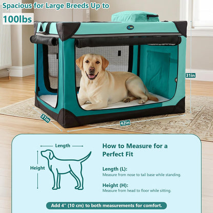 Collapsible Dog Crate, 42 inch Portable Travel Dog Crate for Large Dogs, 4-Door Foldable Pet Kennel with Durable Mesh Windows & Soft Mat