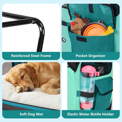 Collapsible Dog Crate, 42 inch Portable Travel Dog Crate for Large Dogs, 4-Door Foldable Pet Kennel with Durable Mesh Windows & Soft Mat