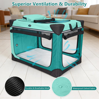 Collapsible Dog Crate, 42 inch Portable Travel Dog Crate for Large Dogs, 4-Door Foldable Pet Kennel with Durable Mesh Windows & Soft Mat
