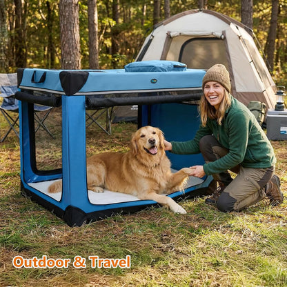 Collapsible Dog Crate, 42 inch Portable Travel Dog Crate for Large Dogs, 4-Door Foldable Pet Kennel with Durable Mesh Windows & Soft Mat