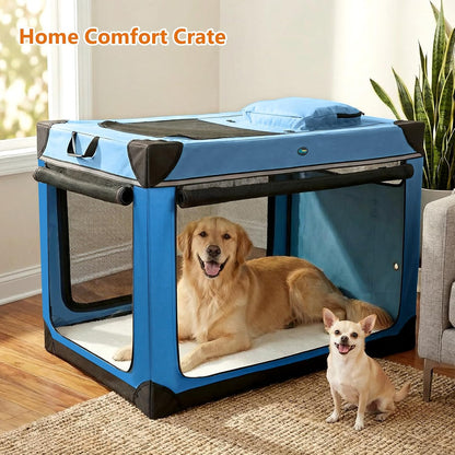 Collapsible Dog Crate, 42 inch Portable Travel Dog Crate for Large Dogs, 4-Door Foldable Pet Kennel with Durable Mesh Windows & Soft Mat