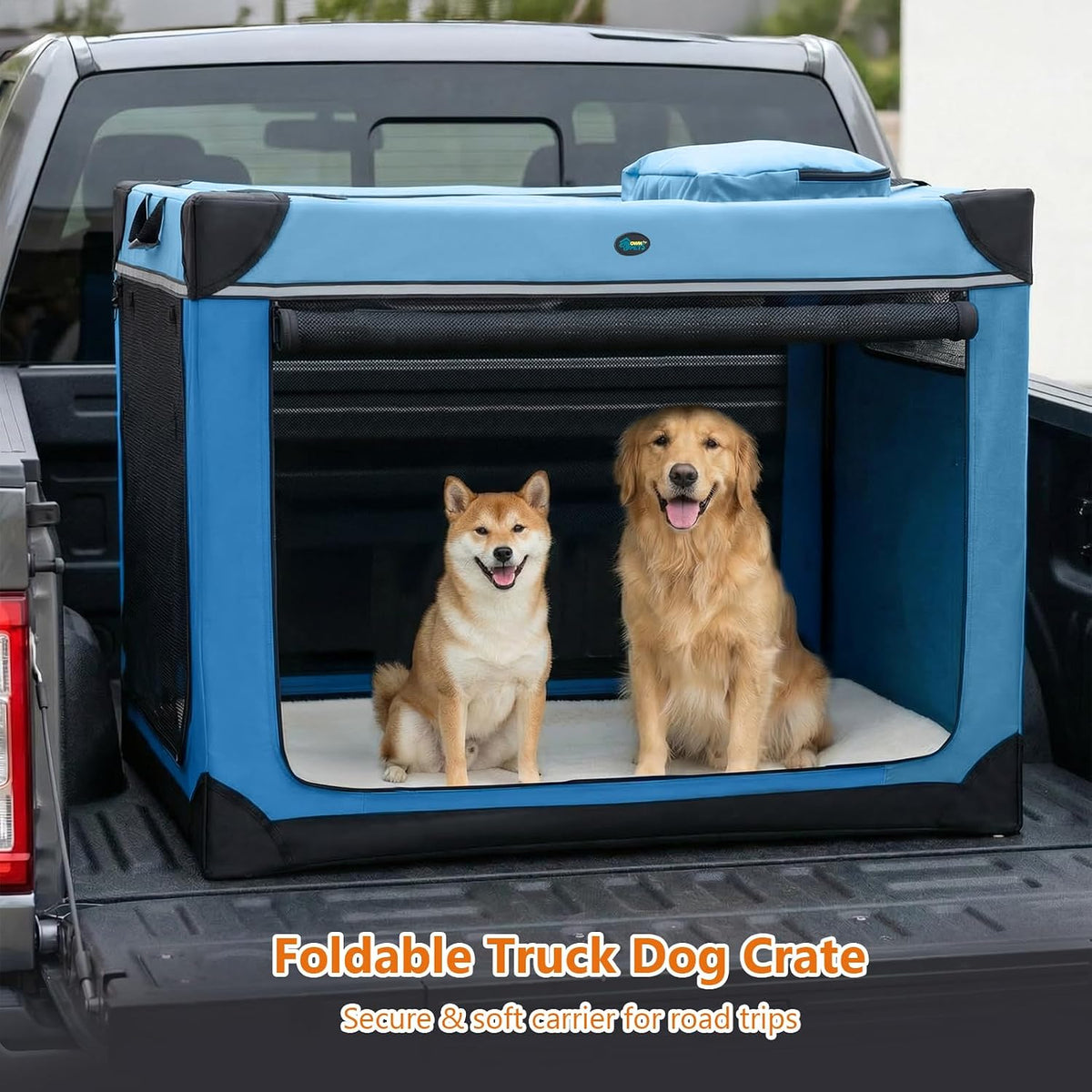 Collapsible Dog Crate, 42 inch Portable Travel Dog Crate for Large Dogs, 4-Door Foldable Pet Kennel with Durable Mesh Windows & Soft Mat