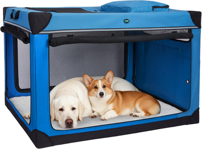 Collapsible Dog Crate, 42 inch Portable Travel Dog Crate for Large Dogs, 4-Door Foldable Pet Kennel with Durable Mesh Windows & Soft Mat