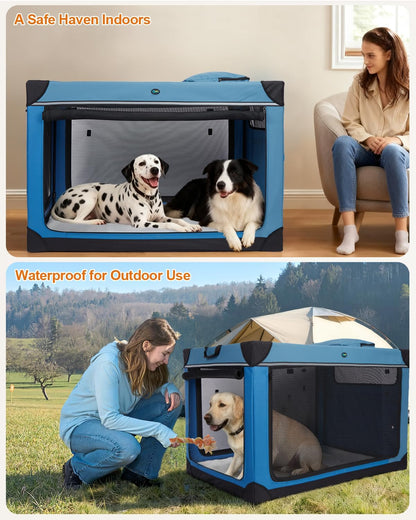 Collapsible Dog Crate, 42 inch Portable Travel Dog Crate for Large Dogs, 4-Door Foldable Pet Kennel with Durable Mesh Windows & Soft Mat