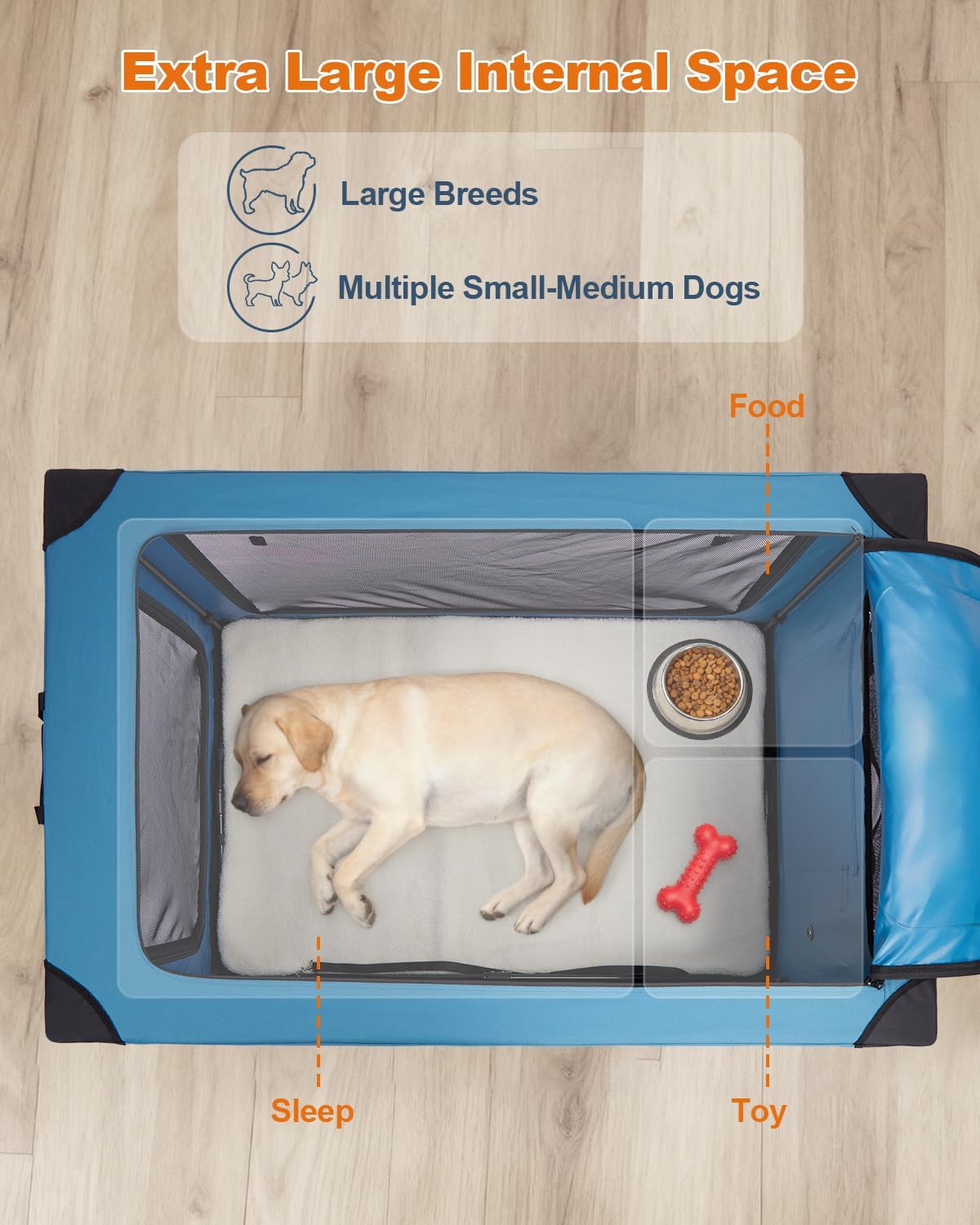 Collapsible Dog Crate, 42 inch Portable Travel Dog Crate for Large Dogs, 4-Door Foldable Pet Kennel with Durable Mesh Windows & Soft Mat