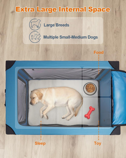 Collapsible Dog Crate, 42 inch Portable Travel Dog Crate for Large Dogs, 4-Door Foldable Pet Kennel with Durable Mesh Windows & Soft Mat