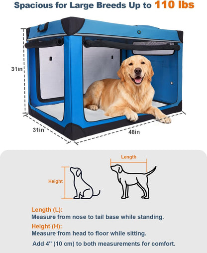 Collapsible Dog Crate, 42 inch Portable Travel Dog Crate for Large Dogs, 4-Door Foldable Pet Kennel with Durable Mesh Windows & Soft Mat