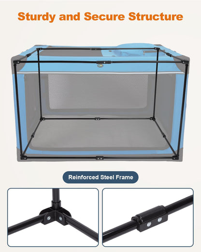 Collapsible Dog Crate, 42 inch Portable Travel Dog Crate for Large Dogs, 4-Door Foldable Pet Kennel with Durable Mesh Windows & Soft Mat