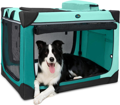 Collapsible Dog Crate, 42 inch Portable Travel Dog Crate for Large Dogs, 4-Door Foldable Pet Kennel with Durable Mesh Windows & Soft Mat