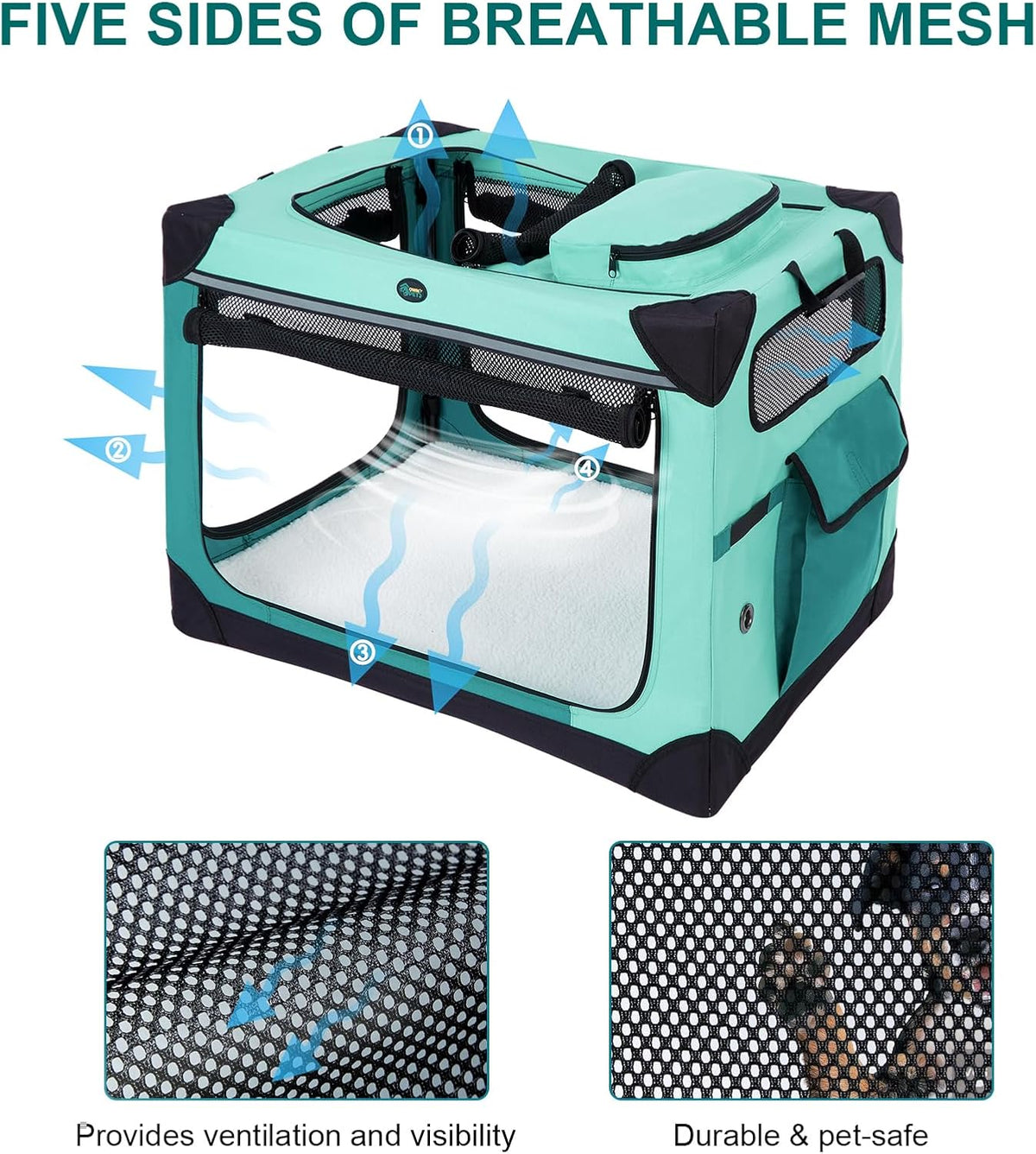 Collapsible Dog Crate, 42 inch Portable Travel Dog Crate for Large Dogs, 4-Door Foldable Pet Kennel with Durable Mesh Windows & Soft Mat