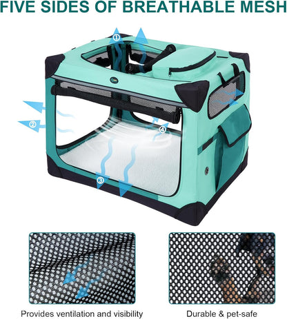 Collapsible Dog Crate, 42 inch Portable Travel Dog Crate for Large Dogs, 4-Door Foldable Pet Kennel with Durable Mesh Windows & Soft Mat