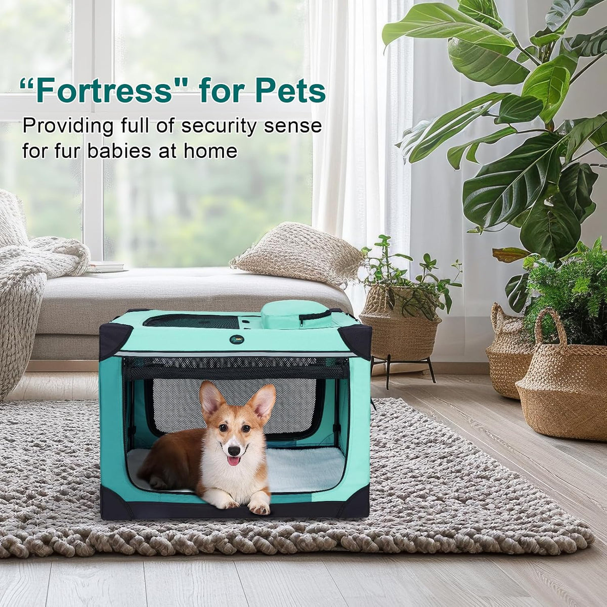 Collapsible Dog Crate, 42 inch Portable Travel Dog Crate for Large Dogs, 4-Door Foldable Pet Kennel with Durable Mesh Windows & Soft Mat