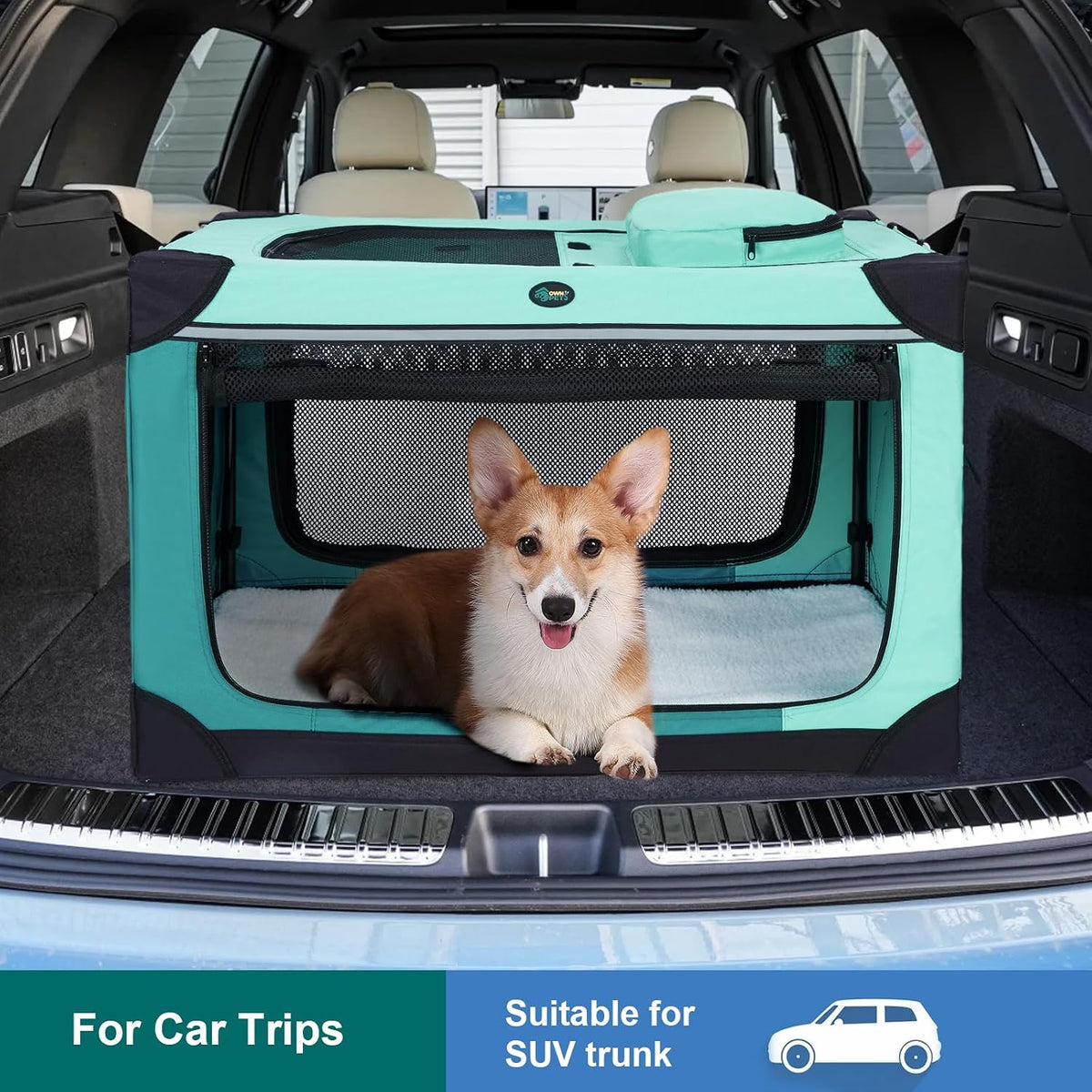 Collapsible Dog Crate, 42 inch Portable Travel Dog Crate for Large Dogs, 4-Door Foldable Pet Kennel with Durable Mesh Windows & Soft Mat