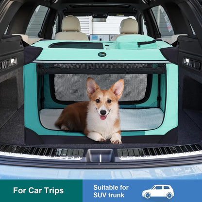 Collapsible Dog Crate, 42 inch Portable Travel Dog Crate for Large Dogs, 4-Door Foldable Pet Kennel with Durable Mesh Windows & Soft Mat