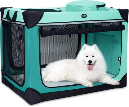 Collapsible Dog Crate, 42 inch Portable Travel Dog Crate for Large Dogs, 4-Door Foldable Pet Kennel with Durable Mesh Windows & Soft Mat