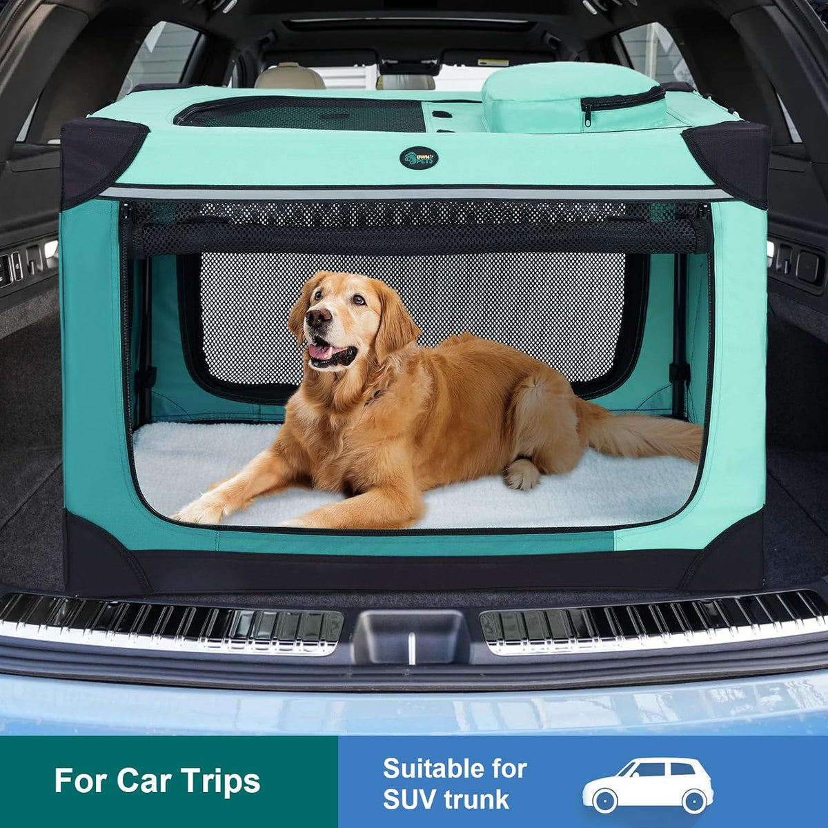 Collapsible Dog Crate, 42 inch Portable Travel Dog Crate for Large Dogs, 4-Door Foldable Pet Kennel with Durable Mesh Windows & Soft Mat