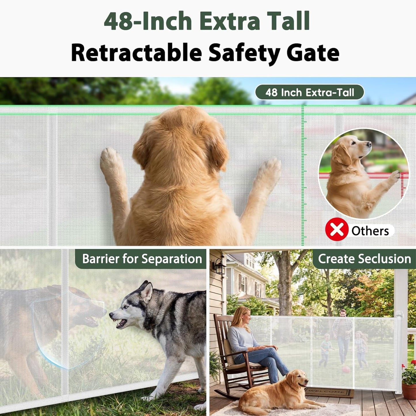 250" Reinforced Extra Wide Baby Gate Retractable Dog Gate, 21ft Extra Long Baby Gate Retractable Gates for Dogs, 48" Extra Tall Pet Gate Retractable Fence Outdoor Gate for Deck/Garage/Patio, Black
