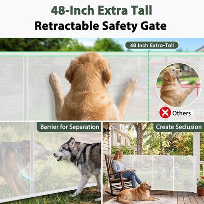 250" Reinforced Extra Wide Baby Gate Retractable Dog Gate, 21ft Extra Long Baby Gate Retractable Gates for Dogs, 48" Extra Tall Pet Gate Retractable Fence Outdoor Gate for Deck/Garage/Patio, Black