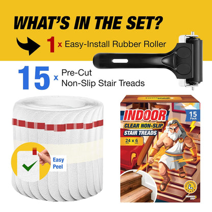 Clear Stair Treads Non-Slip 24"x4" - 18-Pack Indoor Stair Grips Non Slip for Wooden Steps - Anti Slip Adhesive Strips for Dogs & Elderly - Staircase Step Treads - Transparent Treads for Wood Stairs