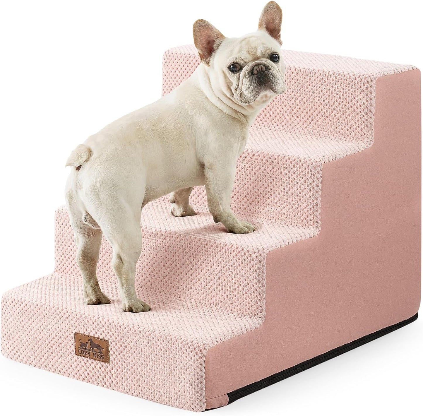 COZY KISS Dog Stairs for Small Dogs, 4 Tier Wider Pet Stairs for Couch and Beds, 17.7" H Non-Slip Dog Steps for Old Cats, Puppy, Small Medium Dogs, 17.7x23.6x17.7 inch, Beige