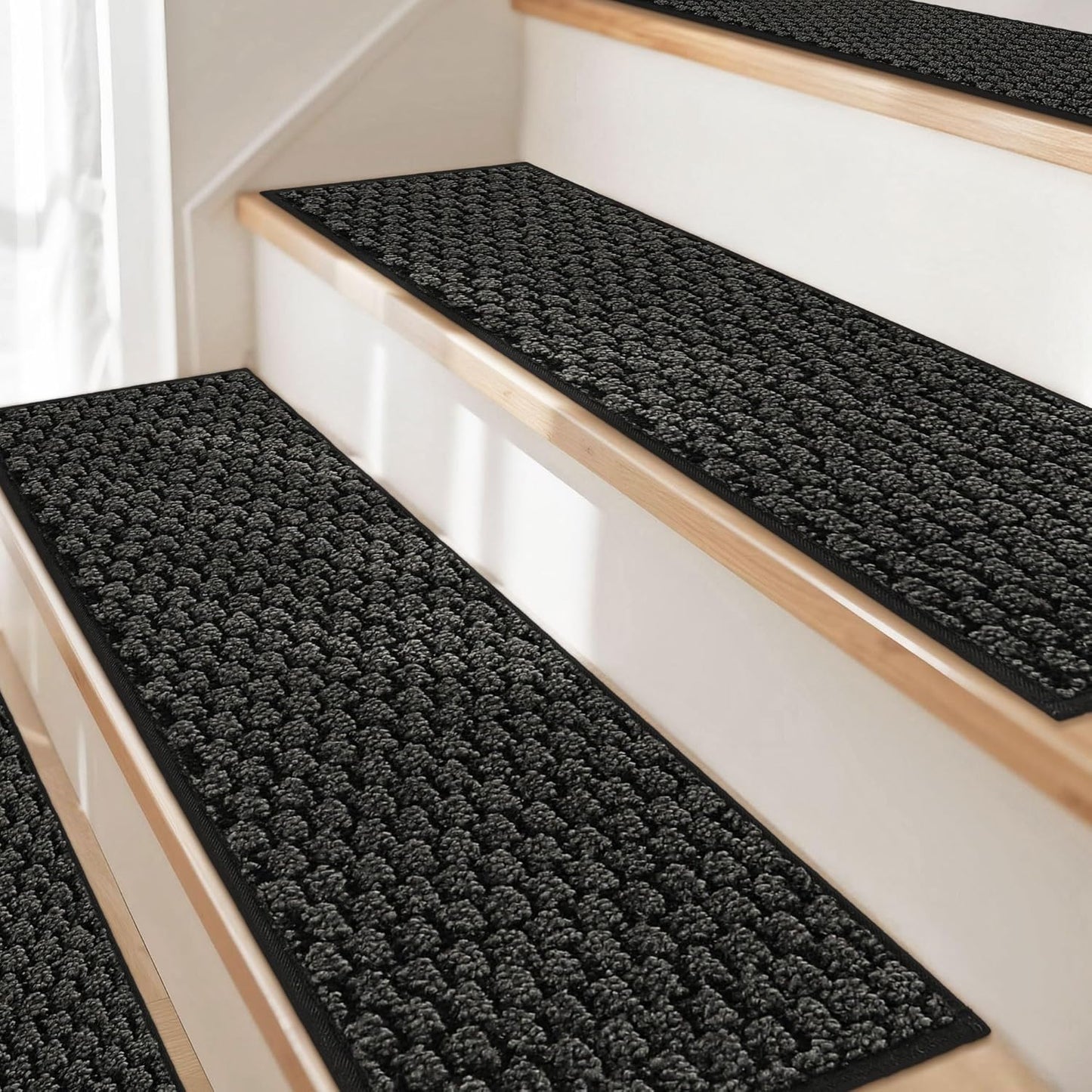 JSEI Stair Treads for Wooden Steps, 14 Pack 9" X 28" Non-Slip Machine Washable Carpet Stair Treads with TPE Backing, Soft Indoor Stair Rug Runner for Kids Elders & Pets, 100% Polyester, Greyish Brown