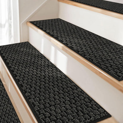 JSEI Stair Treads for Wooden Steps, 14 Pack 9" X 28" Non-Slip Machine Washable Carpet Stair Treads with TPE Backing, Soft Indoor Stair Rug Runner for Kids Elders & Pets, 100% Polyester, Greyish Brown