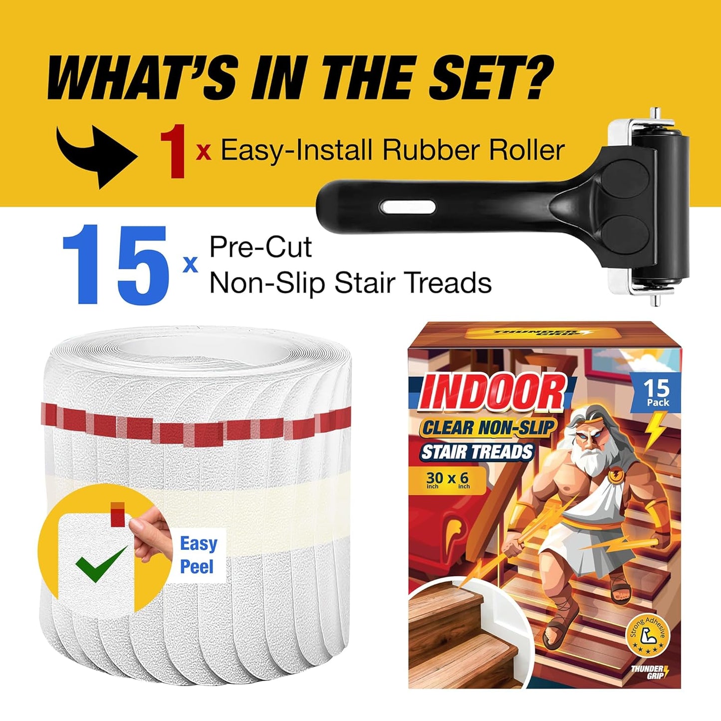 Clear Stair Treads Non-Slip 24"x4" - 18-Pack Indoor Stair Grips Non Slip for Wooden Steps - Anti Slip Adhesive Strips for Dogs & Elderly - Staircase Step Treads - Transparent Treads for Wood Stairs