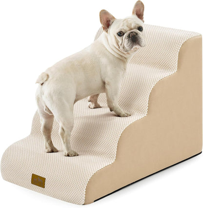 COZY KISS Extra Wide Dog Stairs with Tunnel, Foam Detachable Large Dog Step for Small Pet, Puppy or Cats, Medium Pet Ramp for High Bed, Couch, Sofa or Car, 19.7x33x22.4 inch, 5 Step, Beige