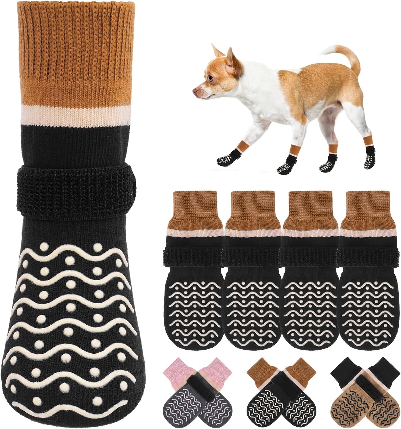 BEAUTYZOO Dog Socks to Prevent Licking Paws -Dog Shoes for Hot Pavement & Hardwood Floors Anti Slip, Traction Control Boots & Paw Protectors with Double Side Grips for Small Medium Large Senior Dogs