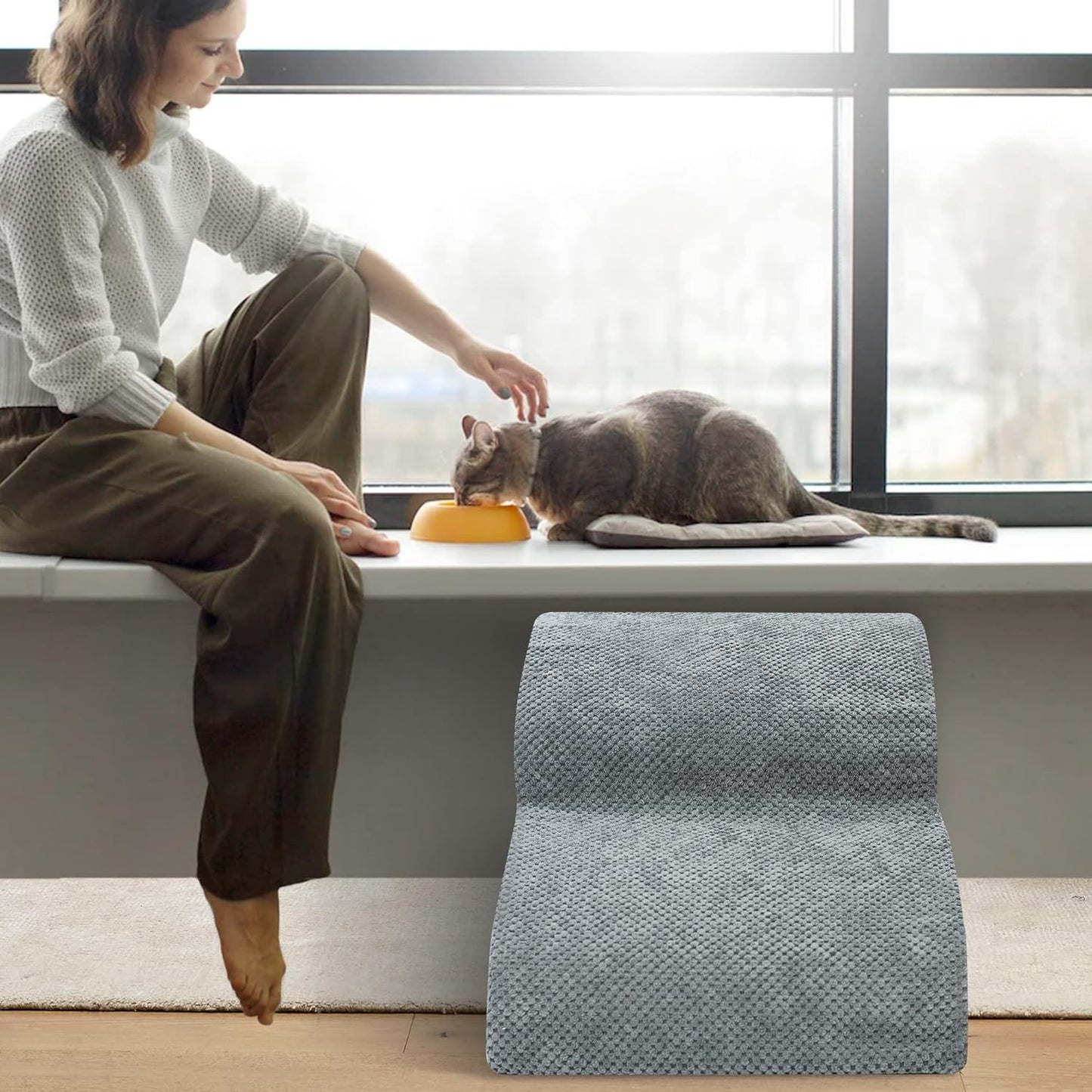 Dog Stairs for Small Dogs - High Density Foam Dog Ramp, Extra Wide Pet Steps with Non-Slip Bottom for High Beds, Couche and Sofa, Best for Pet Injured, Older Dogs Cats (Grey, 4 Steps)