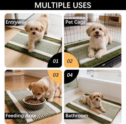 Dog Door Mat for Muddy Paws - Absorbent Quick-Dry Non-Slip Washable Chenille Pet Rug, Indoor Entryway Mat for Front Door & Crate (Brown, 24" L*16" W)