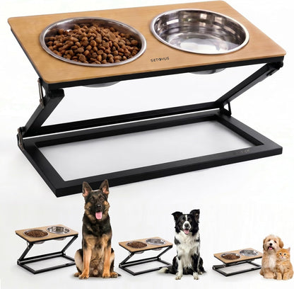 Elevated Dog Bowls, Adjustable Raised Dog Bowl Stand with 2 Stainless Steel Food Bowls 20°Tilted Water Bowls for Medium Small Sized Dogs (Black, Medium)