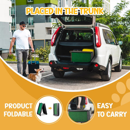 ZENY Portable Folding Dog Ramps for SUV, Truck, Car Ramp Stairs Step Ladder for Pet, Non-Slip Pet Ramp with Raised Siderails