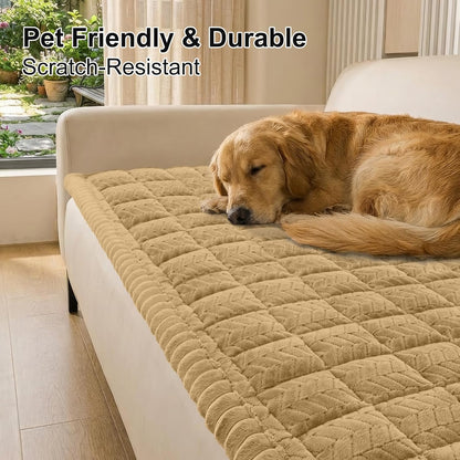 Smiry Non Slip Couch Covers for Dogs, Fuzzy Pet Couch Covers for 2-3 Cushion Sofa Pet Friendly, Soft Sofa Slipcovers Cushion Furniture Protector Washable (Beige, 27.6" x 59")