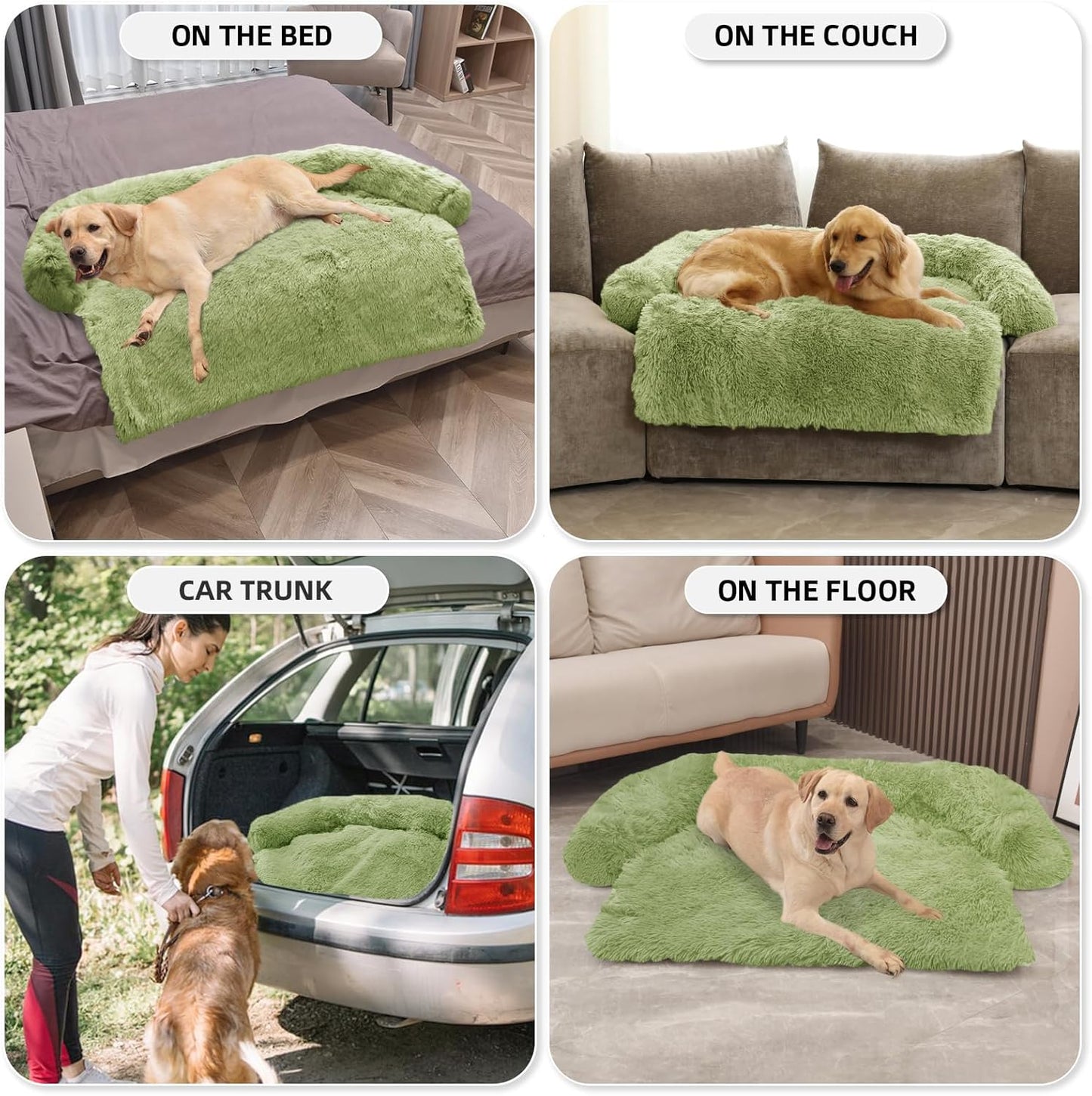 Calming Dog Bed Fluffy Plush Dog Mat for Furniture Protector with Removable Washable Cover for Large Medium Small Dogs and Cats (Large, Light Grey)