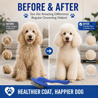 3PCS Slicker Brush for Dogs Set, 2 Professional Dog Grooming Brushes with 1 Stainless Steel Comb for Goldendoodles, Poodles & Labradoodles, Removes Mats, Knots & Loose Hair (Large, Blue&Blue)