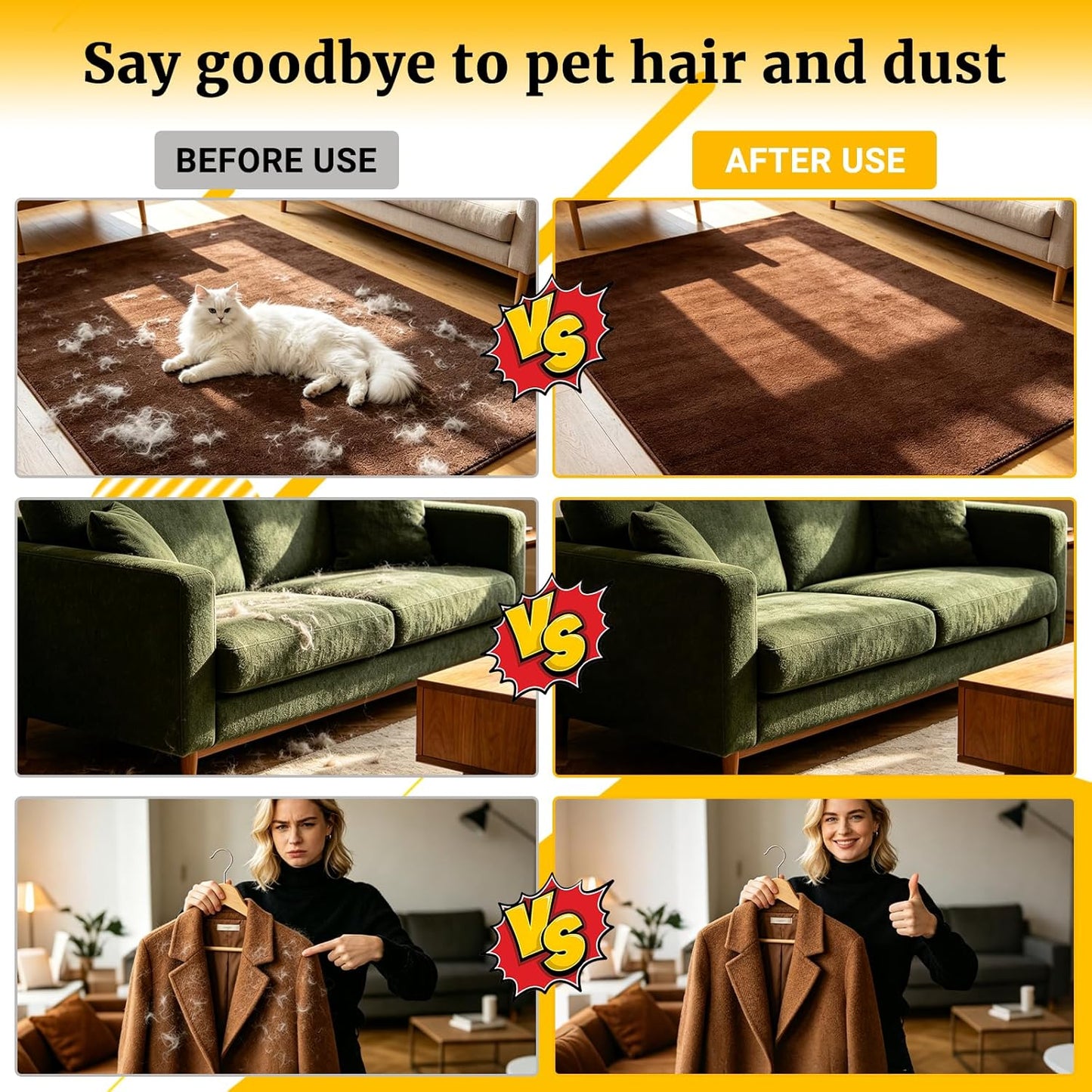 3PCS Pet Hair Removal Glove for Dogs & Cats, 2026-Upgraded Reusable Electrostatic Pet Hair Remover Glove, Magical Brush Pet Hair Mitt for Couch, Carpet, Furniture, Car Seat, Dog & Cat Grooming Gloves