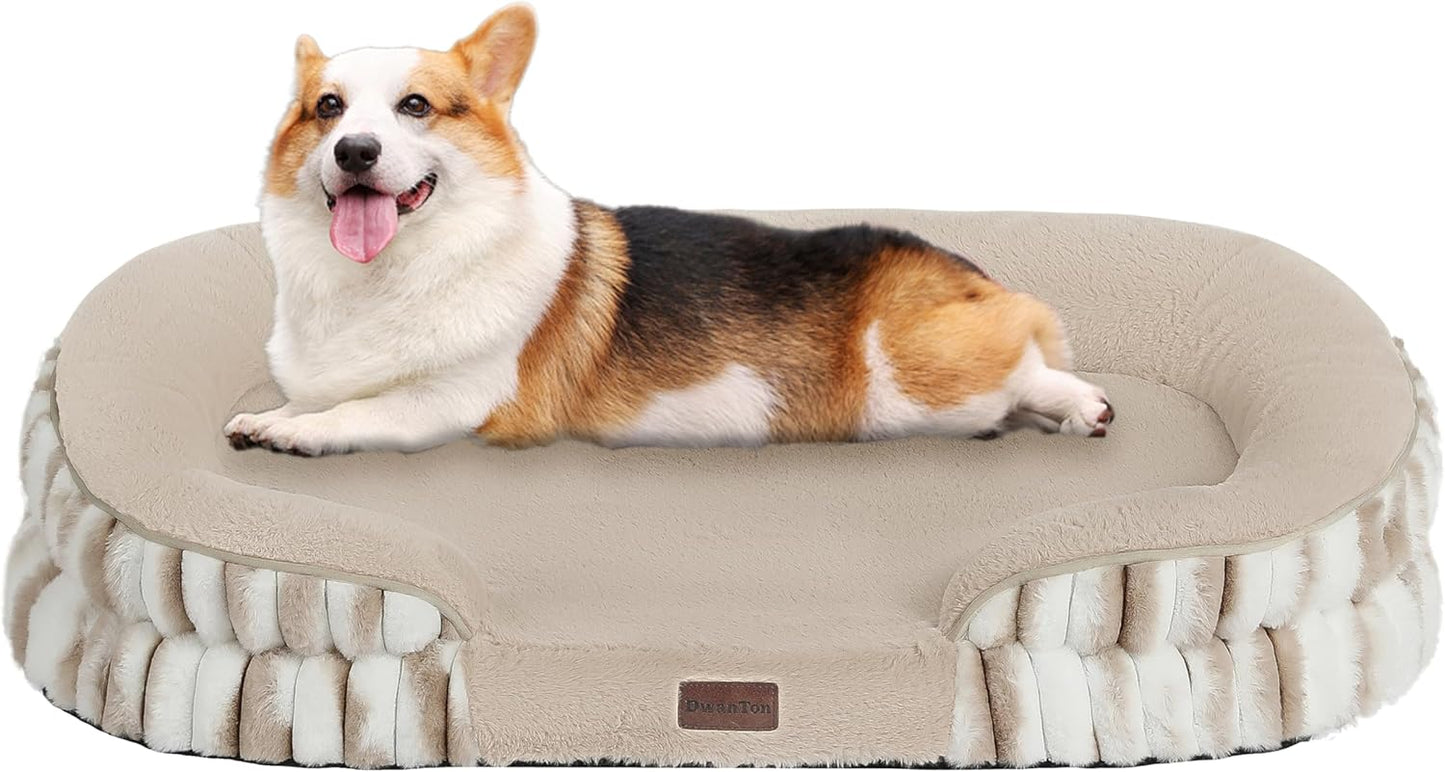 Dwanton Orthopedic Dog Bed for Medium Dogs with Gel Memory Foam, Waterproof Dog Sofa, Washable Pet Bed with Four Sided Bolster Cushion, Removable Cover & Non-Slip Bottom, 36", Dark Gray