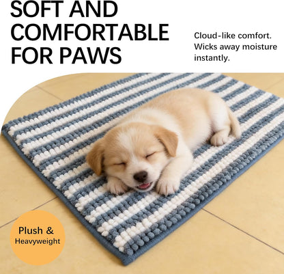 Dog Door Mat for Muddy Paws - Absorbent Quick-Dry Non-Slip Washable Chenille Pet Rug, Indoor Entryway Mat for Front Door & Crate (Brown, 24" L*16" W)