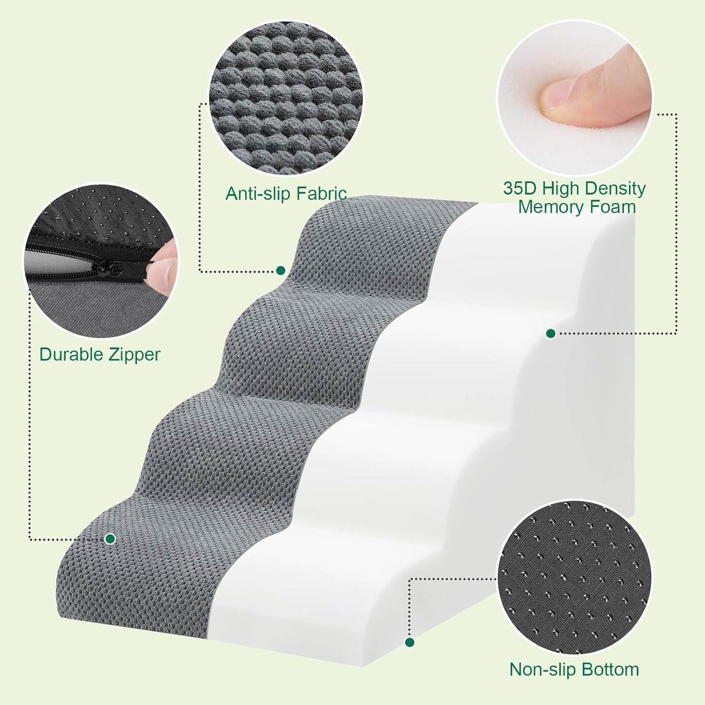 Dog Stairs for Couch, 3 Steps 13.8" H Non-Slip Pet Stair, Balanced Stable Pet Ramp for Small Dogs, Indoor Furniture Step, Gray