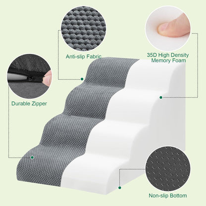 Dog Stairs for Couch, 3 Steps 13.8" H Non-Slip Pet Stair, Balanced Stable Pet Ramp for Small Dogs, Indoor Furniture Step, Gray