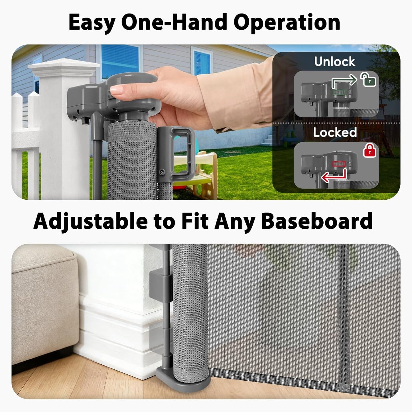 250" Reinforced Extra Wide Baby Gate Retractable Dog Gate, 21ft Extra Long Baby Gate Retractable Gates for Dogs, 48" Extra Tall Pet Gate Retractable Fence Outdoor Gate for Deck/Garage/Patio, Black