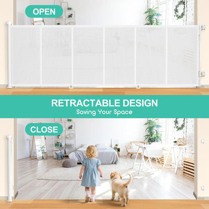 Upgrade 120 inch Retractable Baby Gates, EZIGO Extra Wide Baby Gate for Large Opening Extra Long Mesh Gate for Kids or Pet Dog Gate Child Safety Gate for Stairs Hallways Doorway Indoor Outdoor, Gray