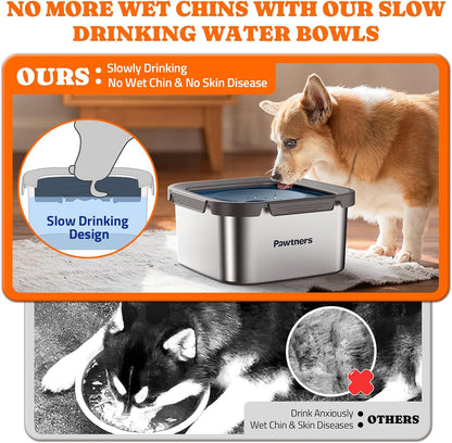 Pawtners All Stainless Steel Dog Water Bowl No Spill,135oz Anti-Splash Dog Bowl with Non-Slip Base, Spill Proof for Medium Large Messy Drinkers, Slow Drinking, Slobber Stopper,Easy to Clean