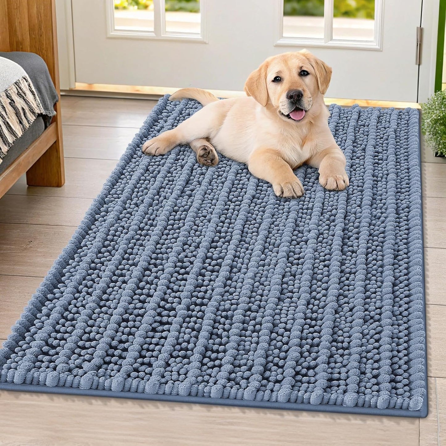 Smiry Dog Door Mat for Muddy Paws 30x20, Extra Soft Absorbent Chenille Doormat, Trap Moisture and Dirt, Non-Slip Machine Washable Front Door Mat for Indoor Entrance Inside Floor, Grey