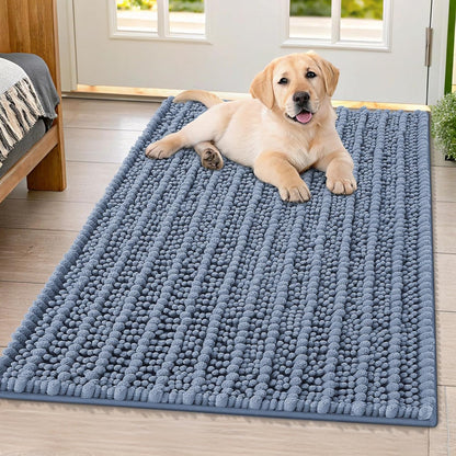 Smiry Dog Door Mat for Muddy Paws 30x20, Extra Soft Absorbent Chenille Doormat, Trap Moisture and Dirt, Non-Slip Machine Washable Front Door Mat for Indoor Entrance Inside Floor, Grey